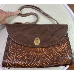 Vintage Real Leather Women's Purse Boho Hand Tooled Leather Bag 7x10x3" Beauty‎